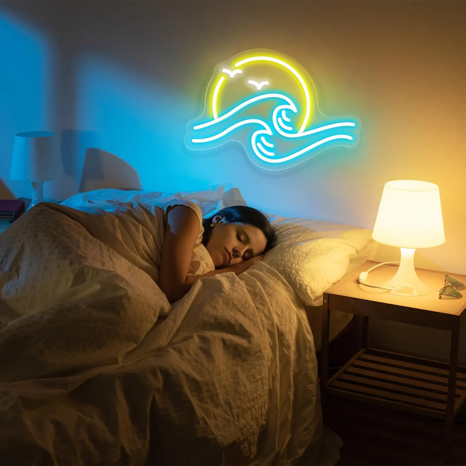 Sunrise Sunset Neon Sign Sun & Sea Neon Signs Sea Wave LED Neon Light Sign for Wall Decor Ocean Surf Sign f