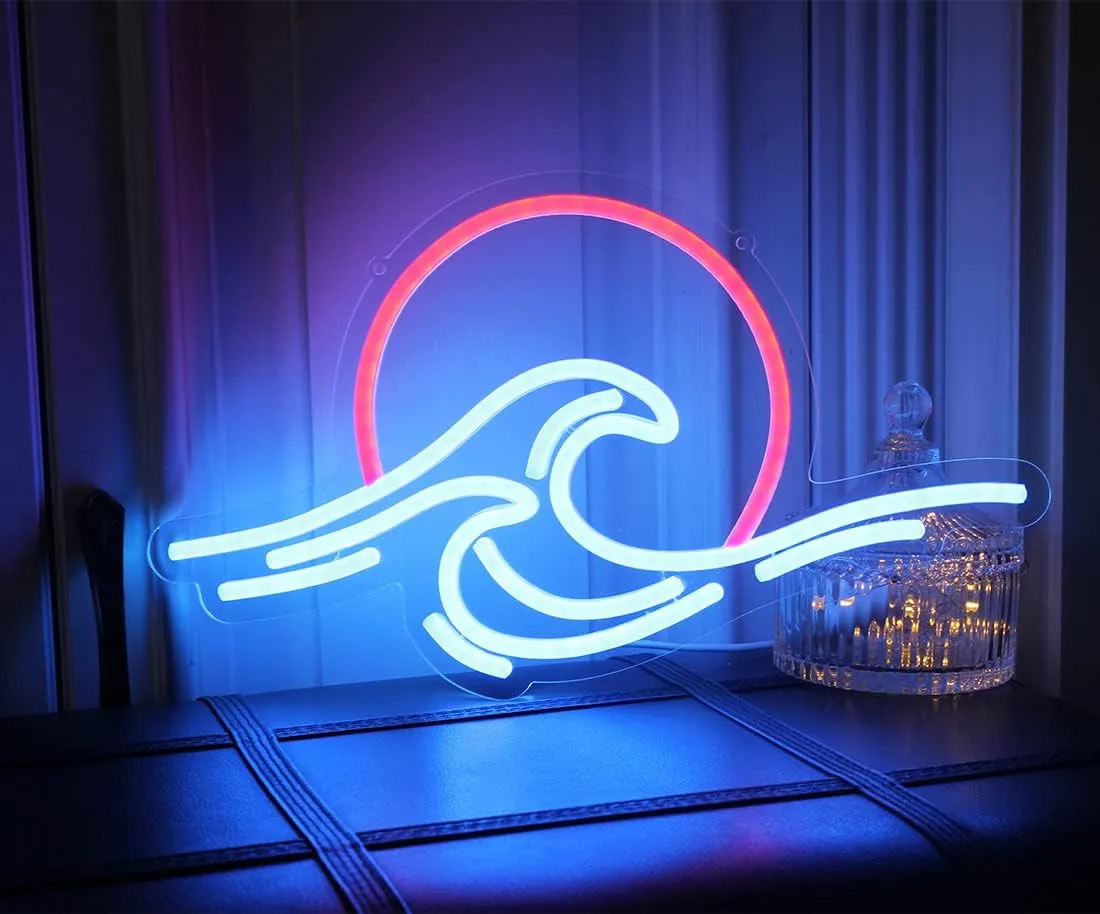 Sunset Sunrise LED Neon Sign Wave Neon Sign for Wall Decor Surf Ocean Neon Signs Bedroom Decor for Living Room Office Bar Christmas Birthday Party with Dimmable Switch(15x8.7)