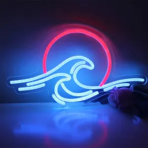 Sunset Sunrise LED Neon Sign Wave Neon Sign for Wall Decor Surf Ocean Neon Signs Bedroom Decor for Living Room Office Bar Christmas Birthday Party with Dimmable Switch(15x8.7)