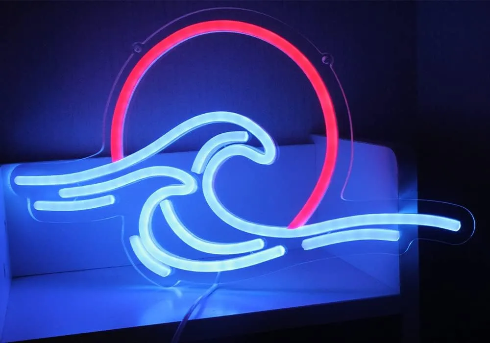 Sunset Sunrise LED Neon Sign Wave Neon Sign for Wall Decor Surf Ocean Neon Signs Bedroom Decor for Living Room Office Bar Christmas Birthday Party with Dimmable Switch(15x8.7)