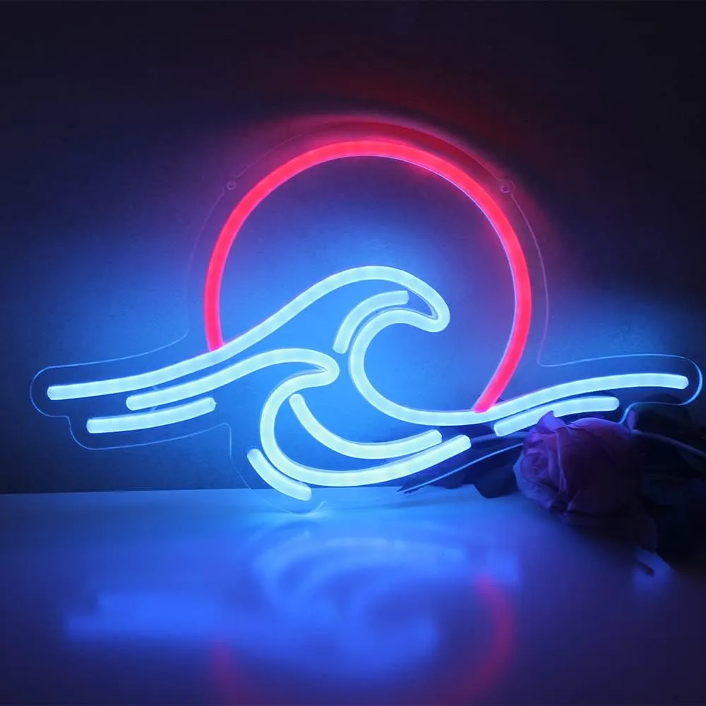 Sunset Sunrise LED Neon Sign Wave Neon Sign for Wall Decor Surf Ocean Neon Signs Bedroom Decor for Living Room Office Bar Christmas Birthday Party with Dimmable Switch(15x8.7)