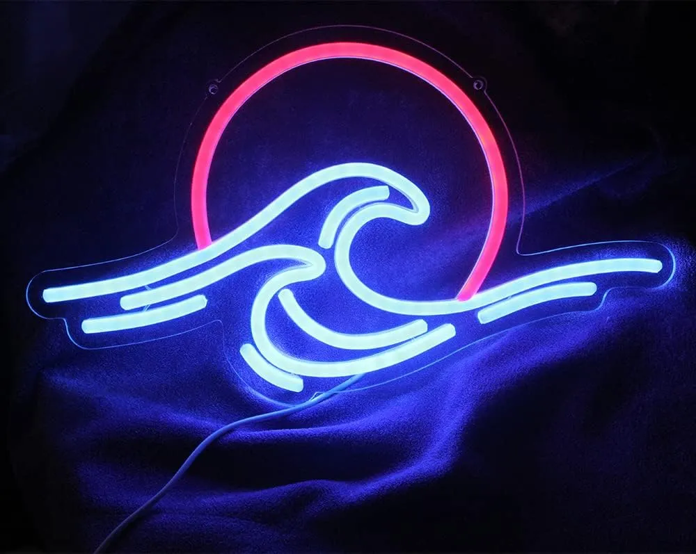 Sunset Sunrise LED Neon Sign Wave Neon Sign for Wall Decor Surf Ocean Neon Signs Bedroom Decor for Living Room Office Bar Christmas Birthday Party with Dimmable Switch(15x8.7)