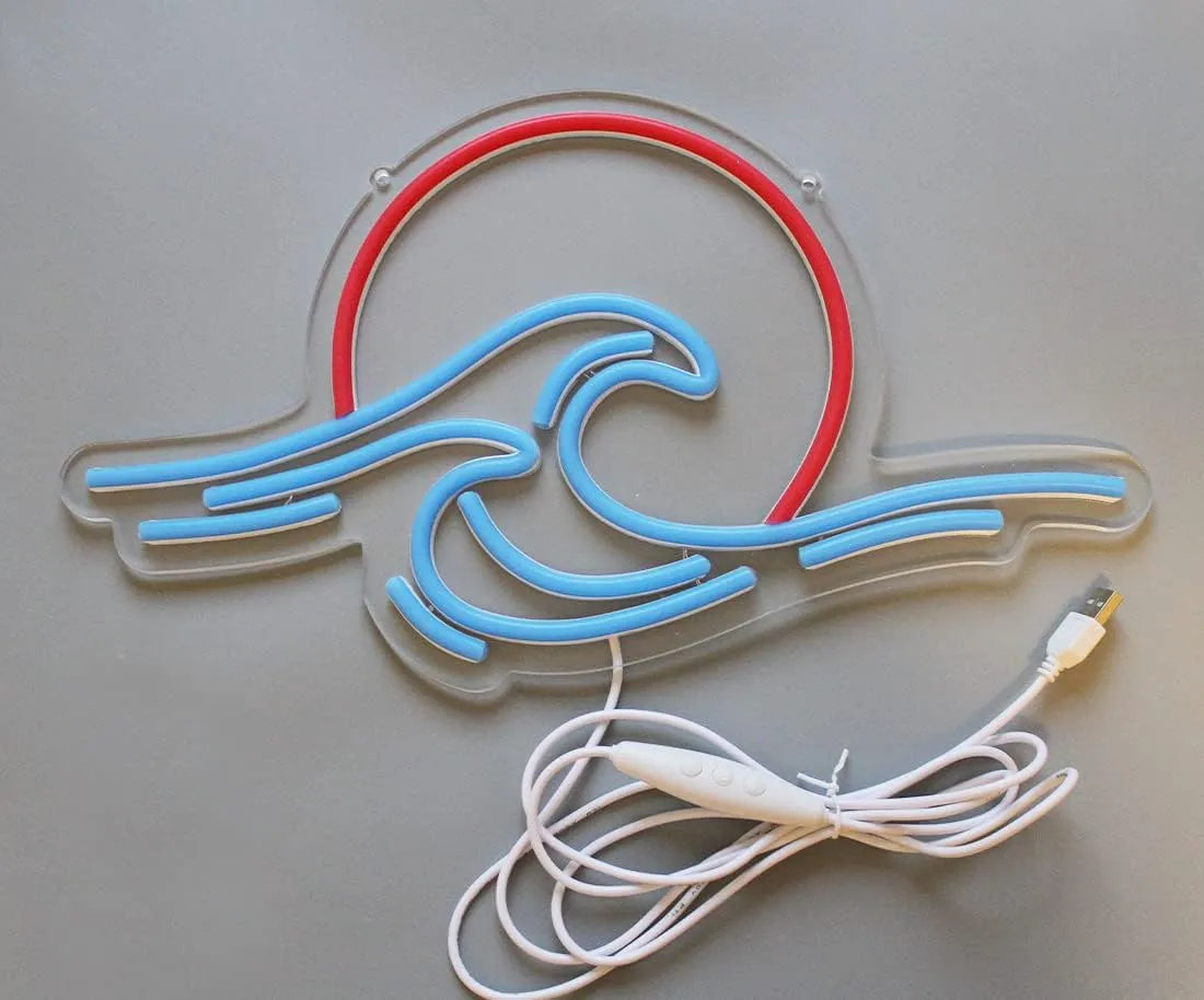 Sunset Sunrise LED Neon Sign Wave Neon Sign for Wall Decor Surf Ocean Neon Signs Bedroom Decor for Living Room Office Bar Christmas Birthday Party with Dimmable Switch(15x8.7)