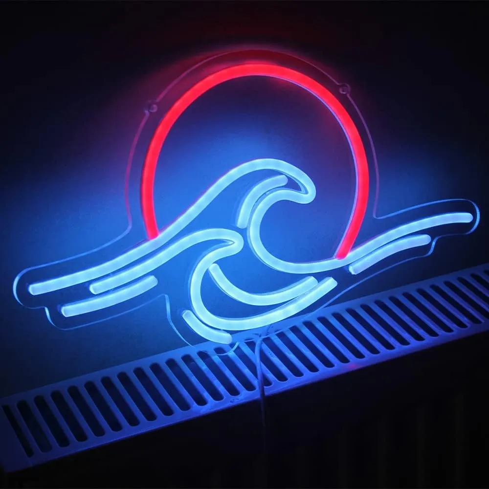Sunset Sunrise LED Neon Sign Wave Neon Sign for Wall Decor Surf Ocean Neon Signs Bedroom Decor for Living Room Office Bar Christmas Birthday Party with Dimmable Switch(15x8.7)