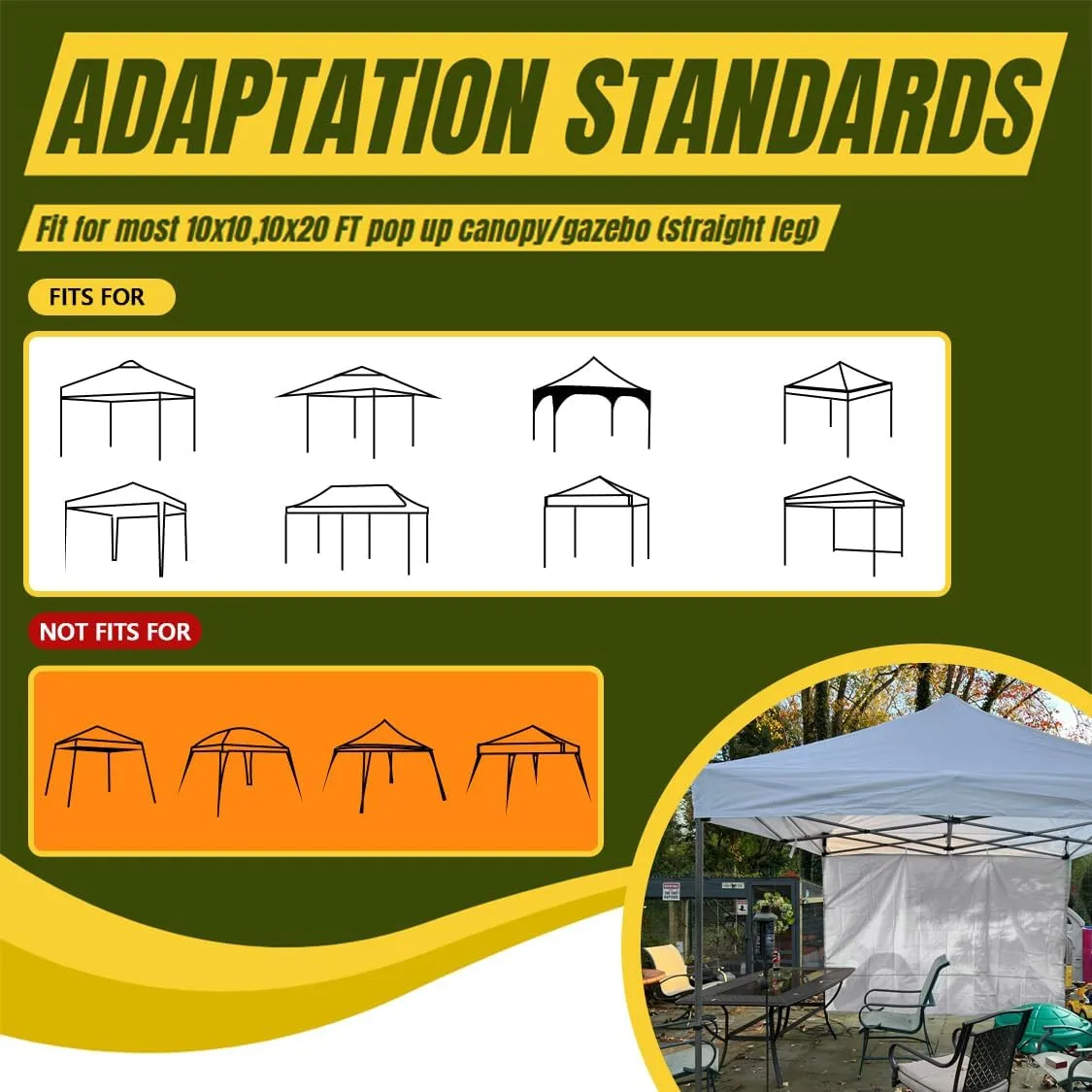 Sunshade Sidewall for 10x10 Pop Up Canopy Tent - Straight Leg, Instant Waterproof Canopy Sidewalls, 1 Pack Canopy Side Wall Only (Spliceable, White)