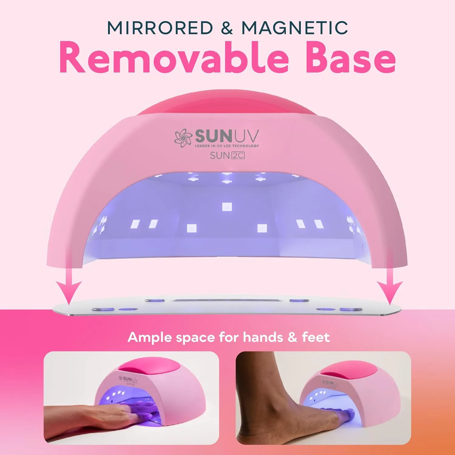 SUNUV 48W UV LED Nail Lamp with 4 Timer Settings, 33 LEDs Nail Dryer Compatible with All Gel Polish, Auto Sensor Removable Base SUN2C Pink