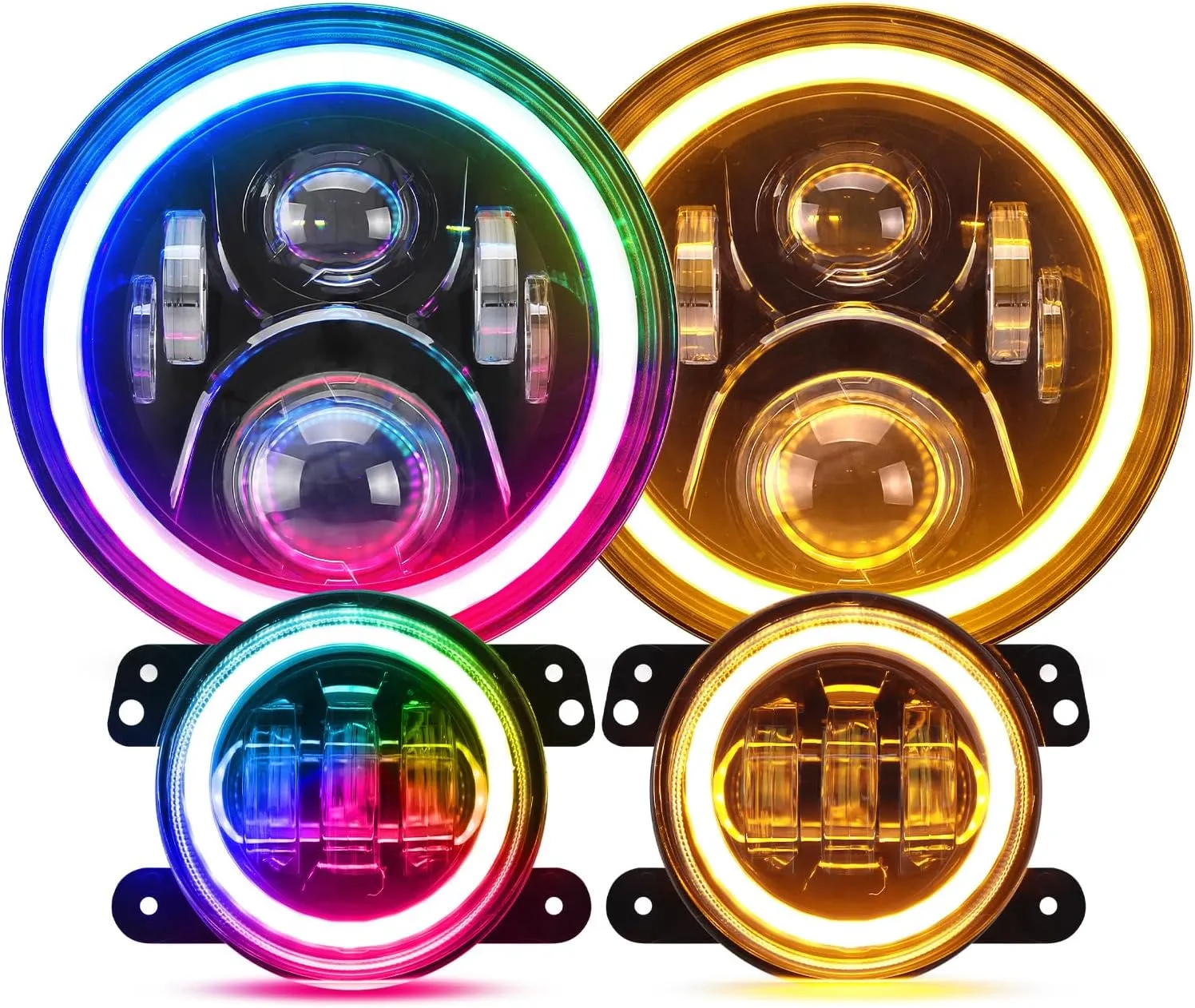 SUPAREE Round RGB 7 Inch LED Headlight Fog Lights with Amber Turn Signal, DOT Approved RGB Halo Light Compatible with Jeep Wrangler Head Light JK JKU TJ LJ 1997-2017