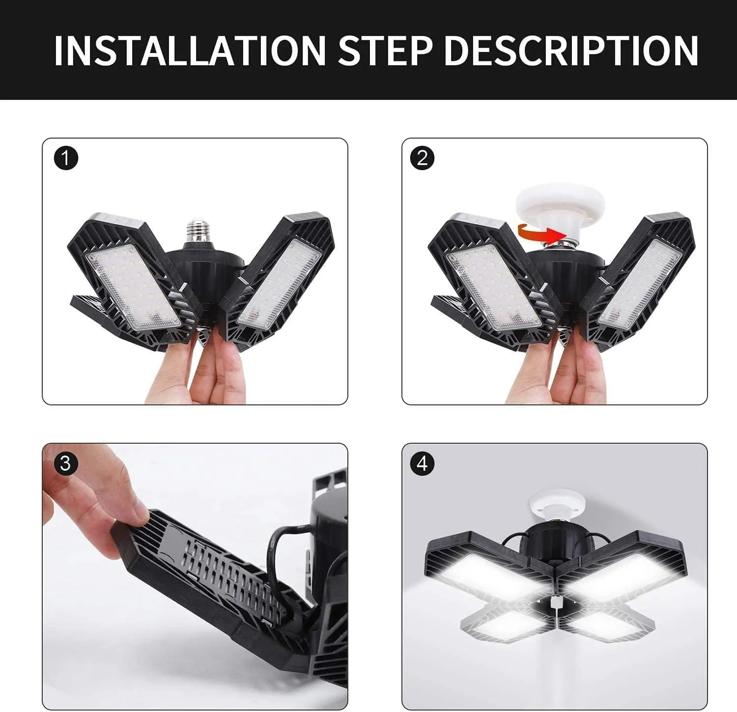 Super Bright 100W Deformable LED Garage Lights - 10000LM E26 Daylight 6000K, Adjustable for Warehouse (100W-12Pack)
