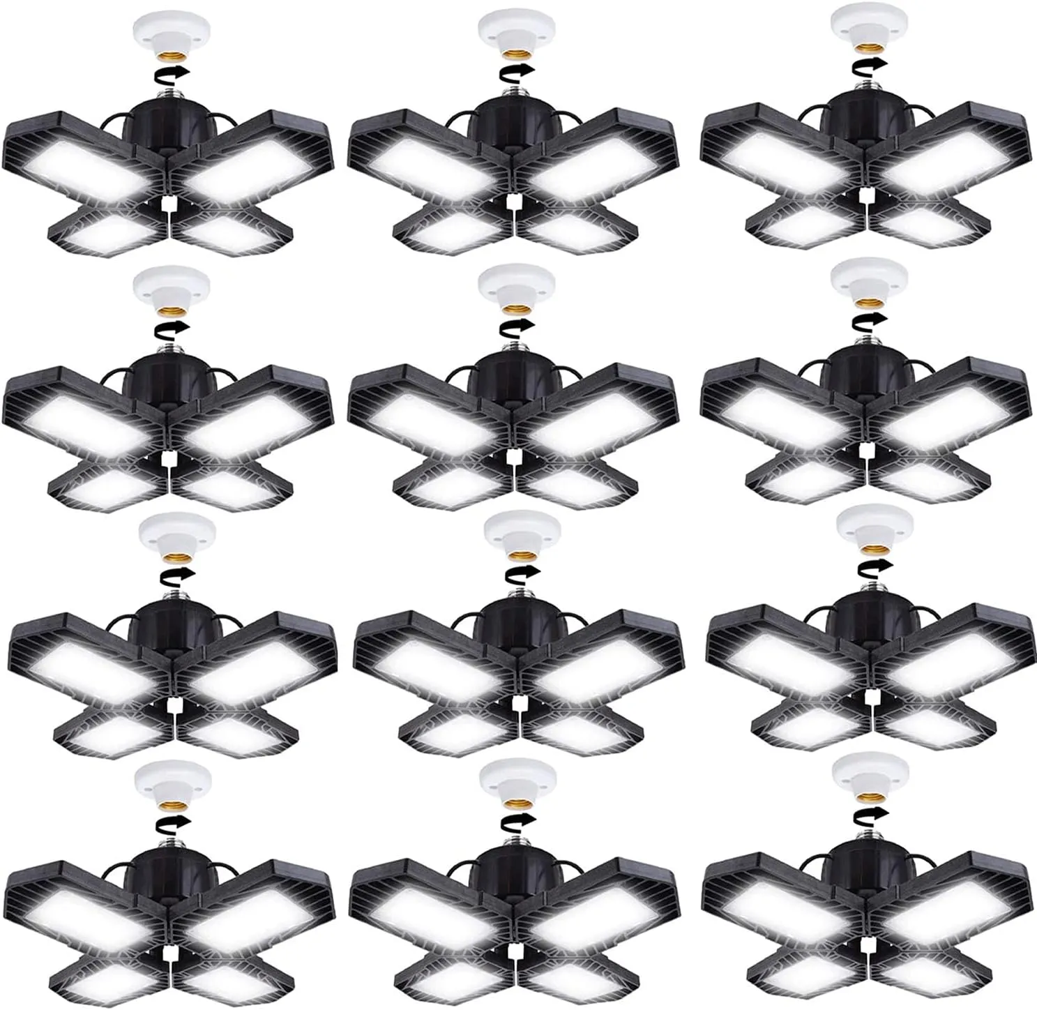 Super Bright 100W Deformable LED Garage Lights - 10000LM E26 Daylight 6000K, Adjustable for Warehouse (100W-12Pack)