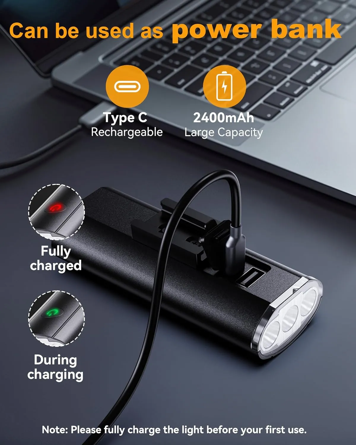 Super Bright Bike Lights for Night Riding, USB Rechargeable Mountain Bicycle Headlight, Waterproof, 6 4 Light Modes Bike Light Set for Cyclists and Commuters