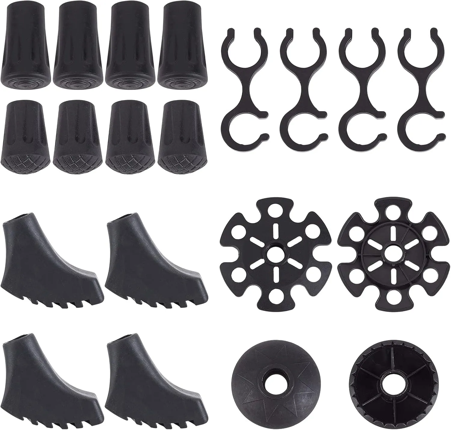 SUPERFINDINGS 20pcs 6 Style Black Trekking Pole Replacement Tips Set Snow Support Mud Support Trekking Pole Accessories Outdoor Rubber Foot Cover Hiking Pole Rubber Tips for Trekking Poles