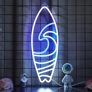 Surfboard Neon Sign, Dimmable LED Beach Wave Neon Signs USB Powered, Decorations for Man Cave Home Summer Beach Restaurant Bar Bistro Club, Gifts for Surfers