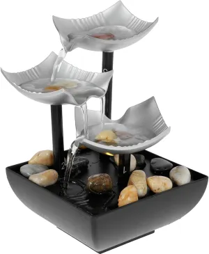 Tabletop Water Fountain with LED Light & Pebbles, Small Meditation Waterfall Fountain for Desk, Office, Home & Bedroom, USB Powered Relaxing Sound Ornament for Stress Relief & Ambiance