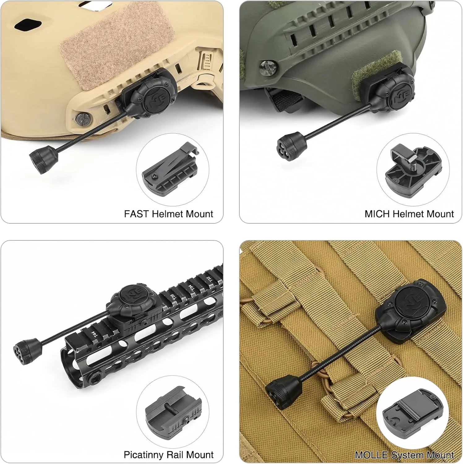 Tactical Helmet Light Military with IR   Red  White LED Task Lamp, Survival Signal Light with 4 Mount Accessories for Fast Mich Helmet Molle System 20mm Picatinny Rail (3R-BK)