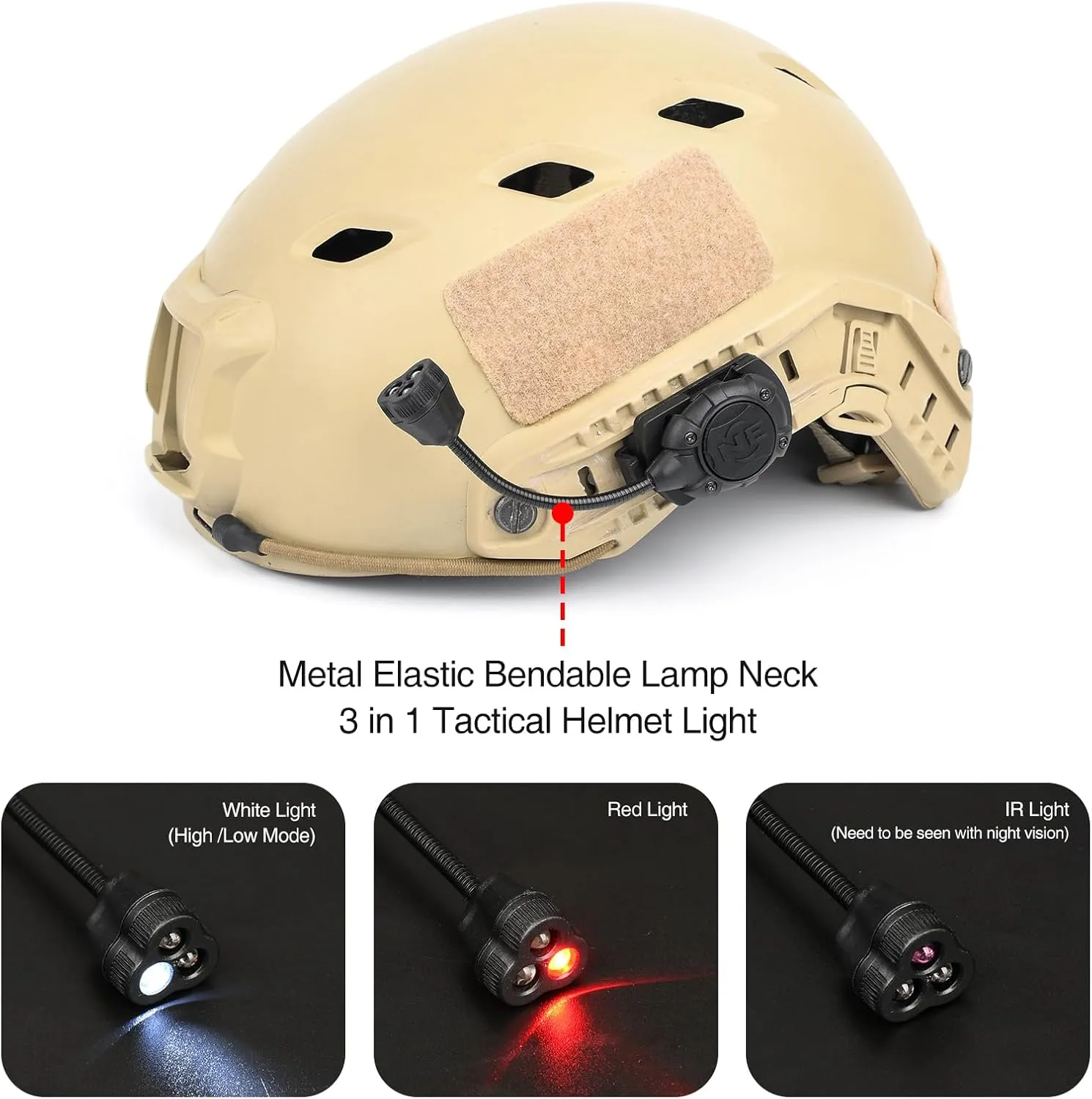 Tactical Helmet Light Military with IR   Red  White LED Task Lamp, Survival Signal Light with 4 Mount Accessories for Fast Mich Helmet Molle System 20mm Picatinny Rail (3R-BK)