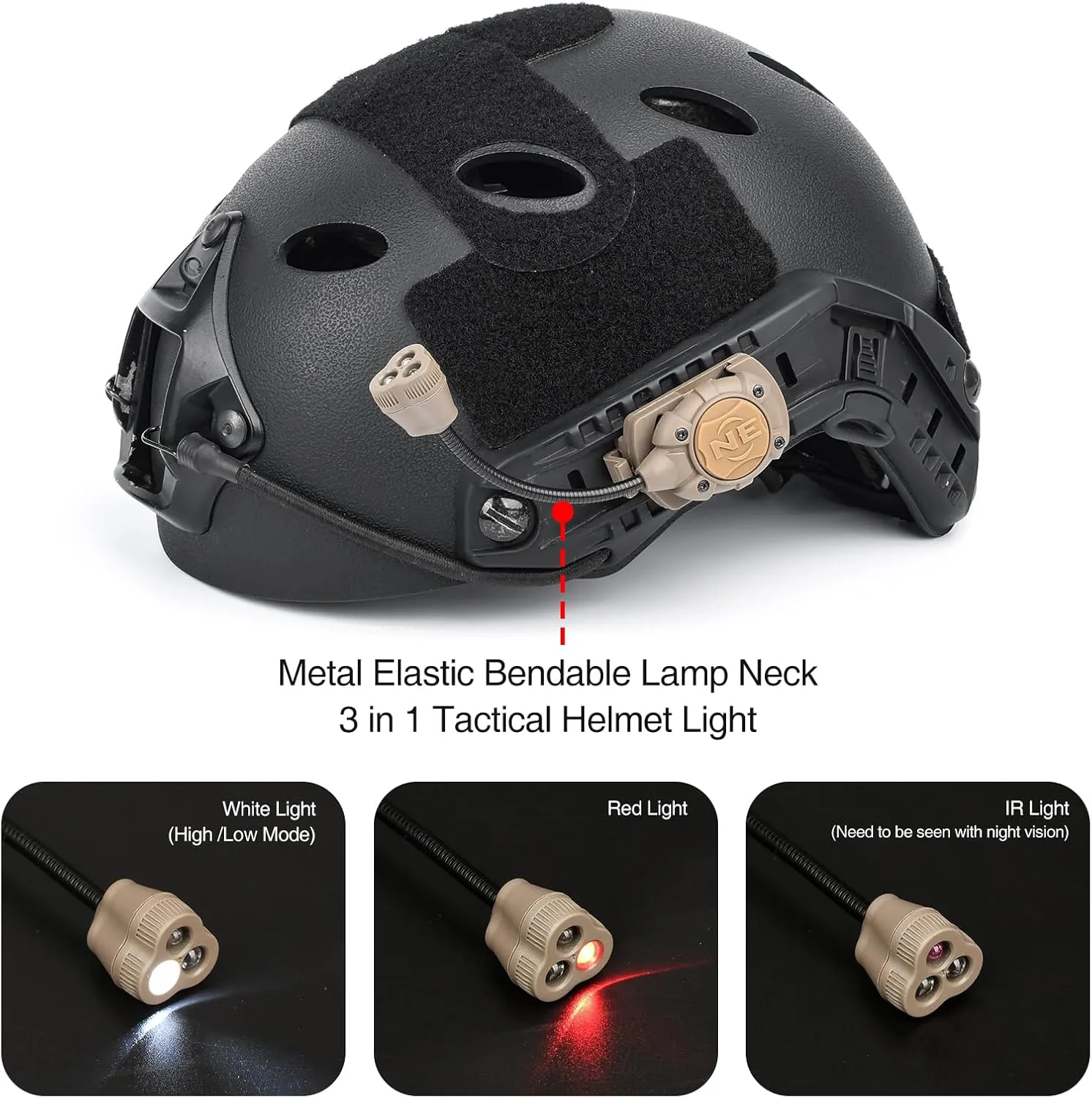 Tactical Helmet Light Military with IR   Red  White LED Task Lamp, Survival Signal Light with 4 Mount Accessories for Fast Mich Helmet Molle System 20mm Picatinny Rail (3R-DE)