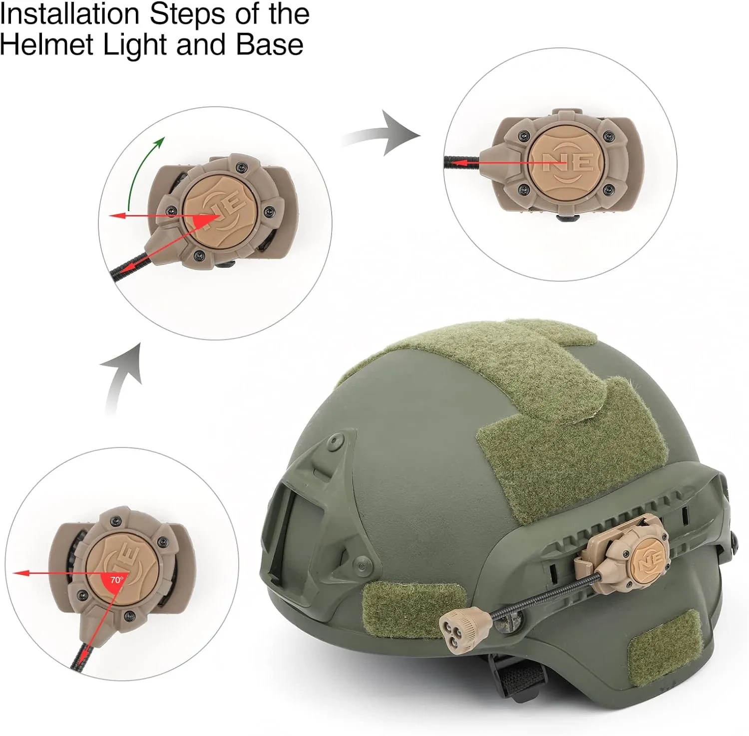 Tactical Helmet Light with White Green IR LED Task Lamp, Military Helmet Accessories Mount for Mich Fast Helmet Molle System Picatinny Rail, Survival Signal Light for Outdoor Hunting