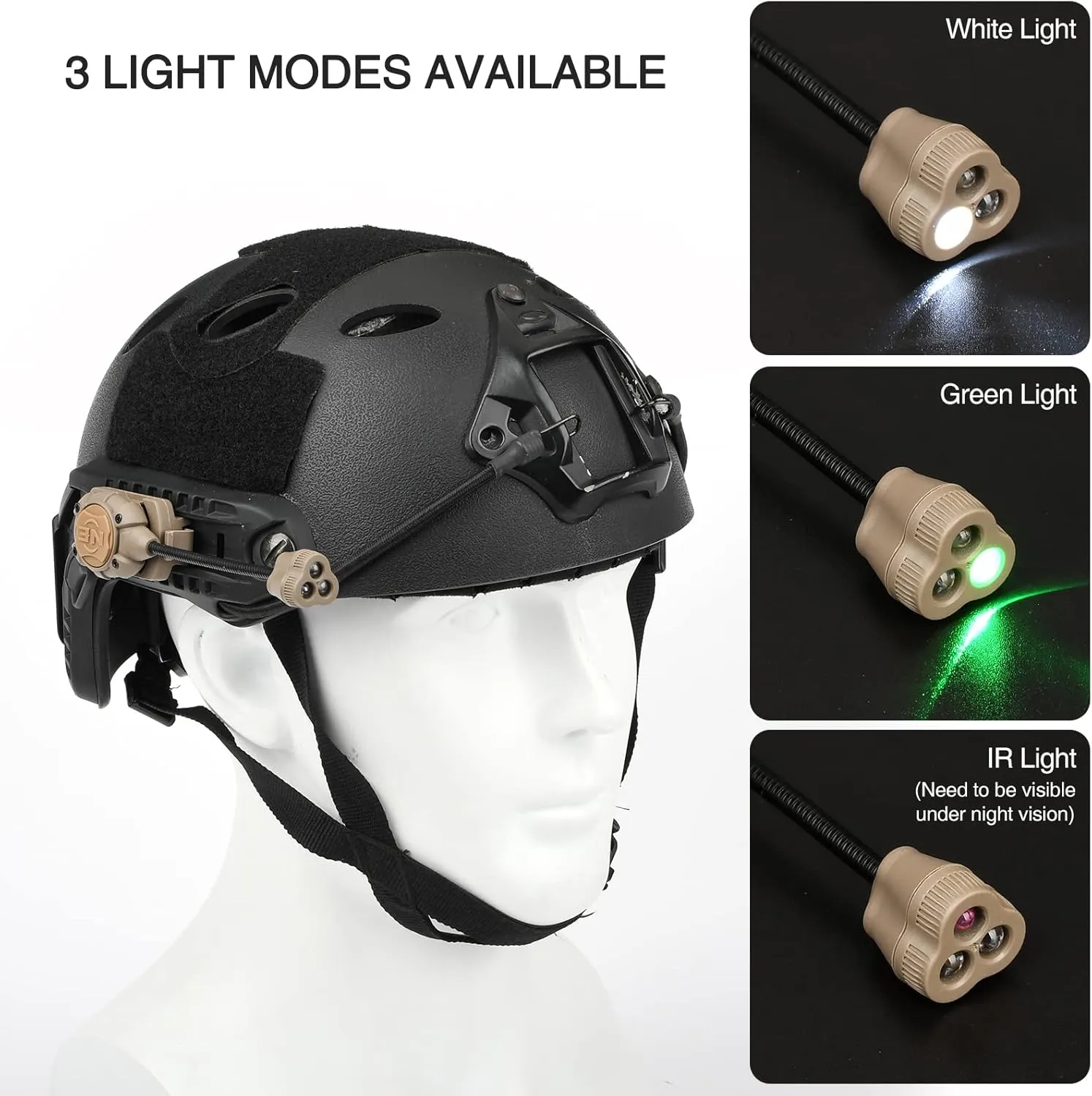 Tactical Helmet Light with White Green IR LED Task Lamp, Military Helmet Accessories Mount for Mich Fast Helmet Molle System Picatinny Rail, Survival Signal Light for Outdoor Hunting