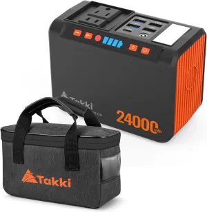 Takki 88Wh Portable Power Station with Carrying Case Bag, Camping Generator Lithium Battery with Peak 120W AC Outlet USB Ports for Outdoor Camping Home Emergency