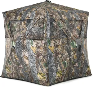 Tangkula 3 Person Pop up Ground Blind, Portable Hunting Blind with Mesh Windows, Carrying Bag & Ground Stakes, Camouflage Hunting Tent with Hub System, Camo Deer Blinds for Hunting