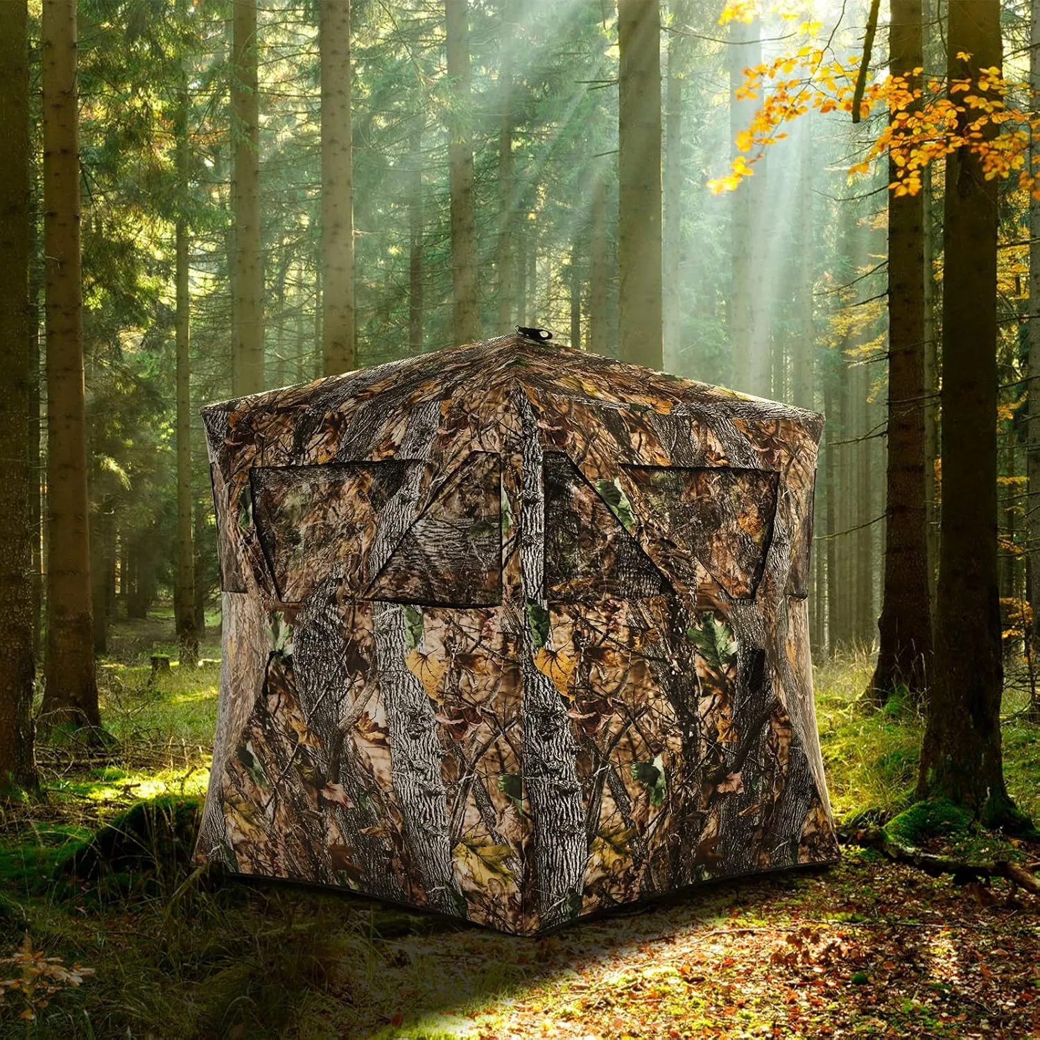 Tangkula 3 Person Pop up Ground Blind, Portable Hunting Blind with Mesh Windows, Carrying Bag & Ground Stakes, Camouflage Hunting Tent with Hub System, Camo Deer Blinds for Hunting