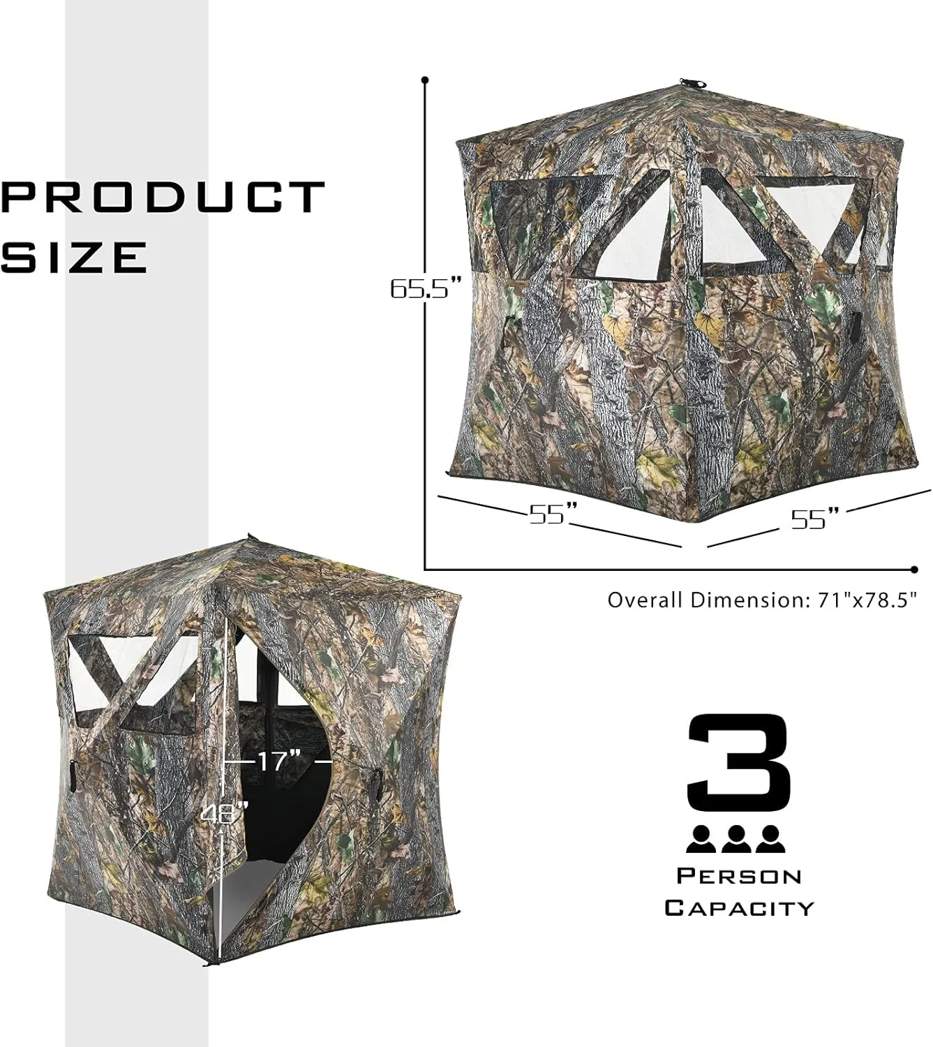 Tangkula 3 Person Pop up Ground Blind, Portable Hunting Blind with Mesh Windows, Carrying Bag & Ground Stakes, Camouflage Hunting Tent with Hub System, Camo Deer Blinds for Hunting