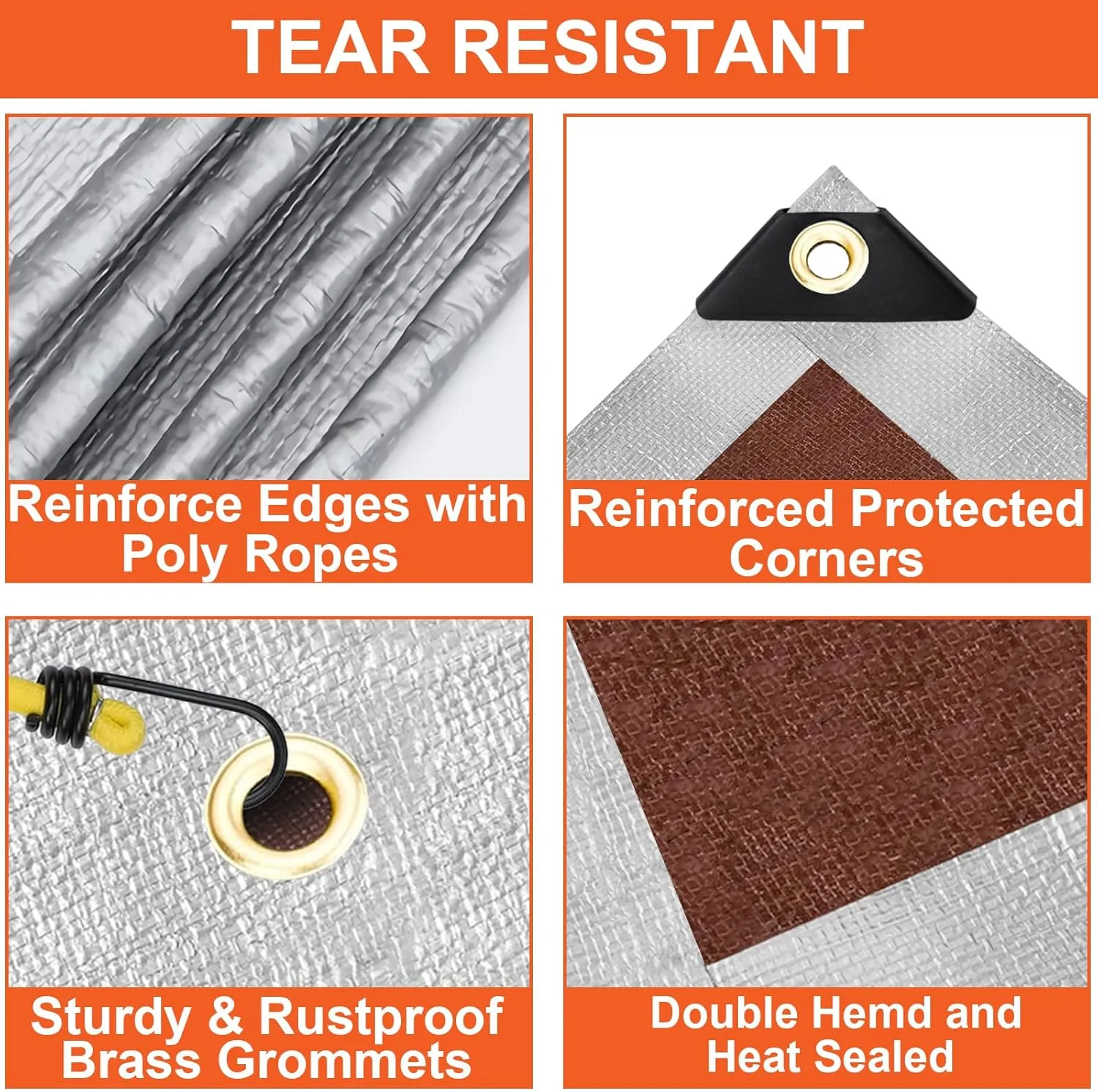 Tarp Waterproof 8x10 Ft Heavy Duty Tarp Thicker 16 Mil Large Tarps with Brass Grommets and Reinforced Edges, UV&Fade Resistant Tear Resistant Plastic Tarp for Outdoor Camping Roof Pool Tent