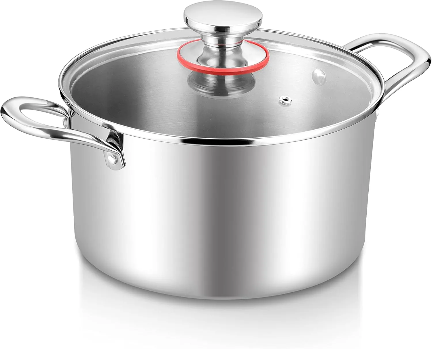 TeamFar 4.5 Quart Stock Pot, Stainless Steel Tri-Ply Cooking Pasta Soup Pot with See-Through Lid for Induction/Electric/Gas/Ceramic, Healthy & Heavy Duty, Ergonomic Handle & Dishwasher Safe