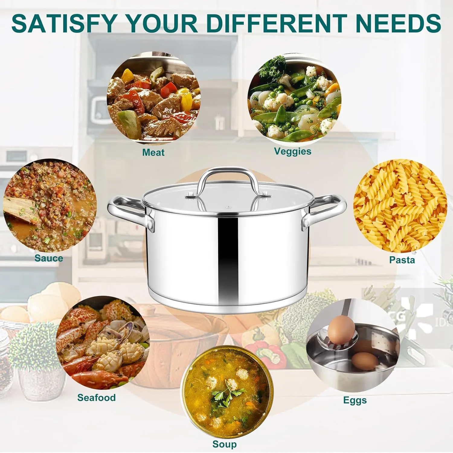 TeamFar 5 QT Stock Pot, Tri-ply Bottom Stainless Steel Stockpot Cooking Soup Pasta Pot with Lid for Gas/Induction/Electric Stoves, Non-toxic & Heavy Duty, Double Handles & Dishwasher Safe