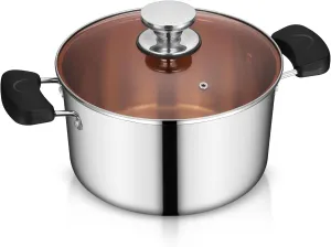 TeamFar 5 Quart Stock Pot, Stainless Steel Tri-ply Stockpot Cooking Pasta Soup Pot with Lid for Induction Gas Electric, Non-toxic & Heavy Duty, Heat Resistant Handles & Dishwasher Safe