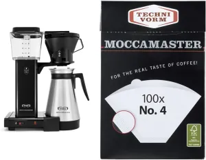 Technivormm Moccamaster 79114 KBT Coffee Brewer, 40 oz, Black & Technivorm Moccamaster #4 White Paper Filters, 100-count per box