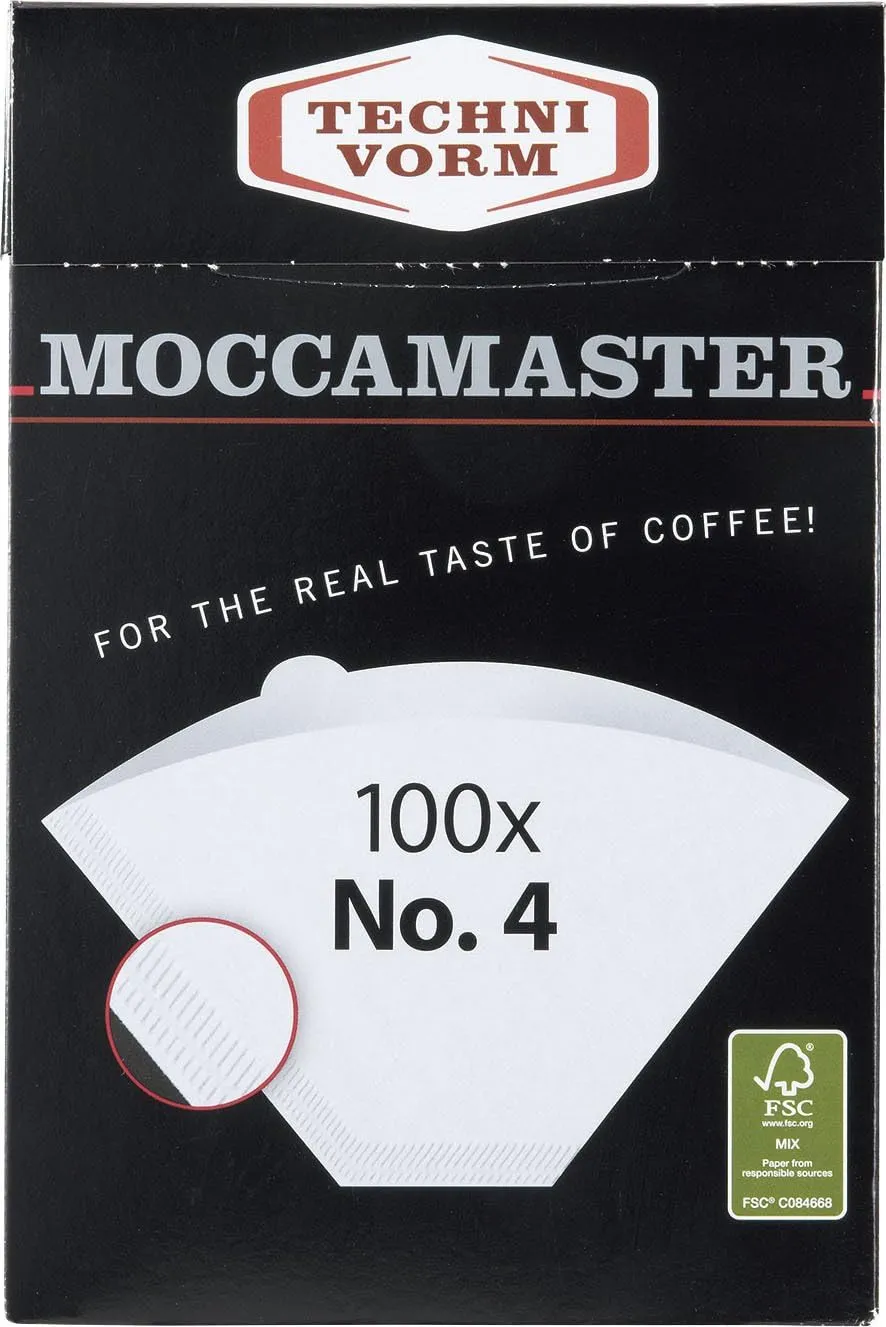 Technivormm Moccamaster 79114 KBT Coffee Brewer, 40 oz, Black & Technivorm Moccamaster #4 White Paper Filters, 100-count per box