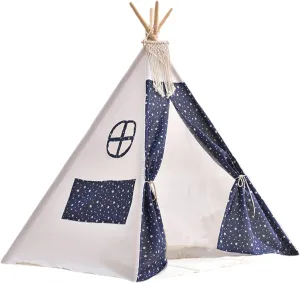 Teepee Tent for Kids Starry Pattern Kids Play Tent with Door Curtain & Skylight 31.5x31.5x43 Inch Cotton Linen Toddler with Tassel for Indoor
