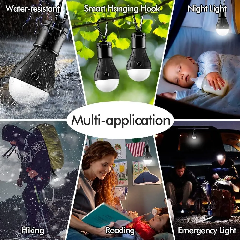 Tent Lamp Portable LED Tent Light 4 Packs Hook Hurricane Emergency Lights LED Camping Light Bulb Camping Tent Lantern Bulb Camping Equipment for Camping Hiking Backpacking Fishing Outage
