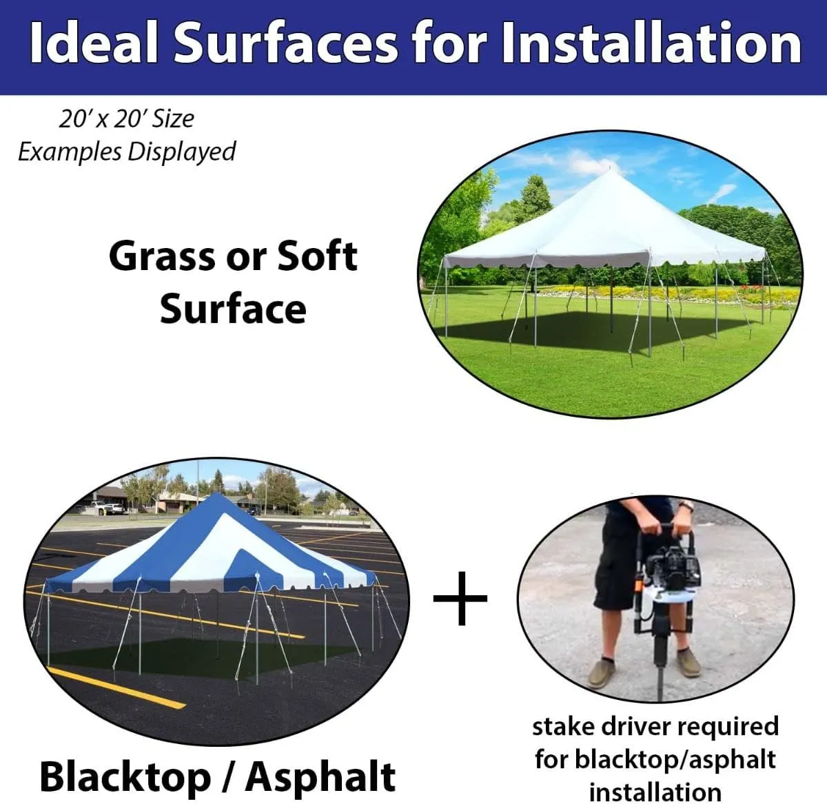 TentandTable 20' x 20' Premium Canopy Tent, Blue/White, Outdoor Pole Tent, 40-80 Person Capacity for Parties, Weddings, Events, Commercial and Residential Use, Large Heavy Duty Vinyl Canopy Tents