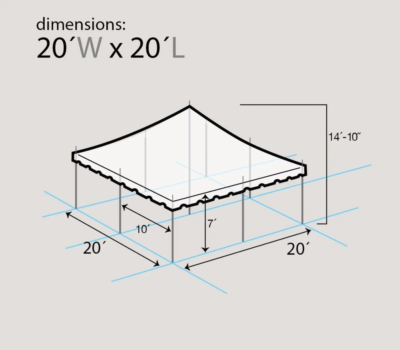TentandTable 20' x 20' Premium Canopy Tent, Blue/White, Outdoor Pole Tent, 40-80 Person Capacity for Parties, Weddings, Events, Commercial and Residential Use, Large Heavy Duty Vinyl Canopy Tents