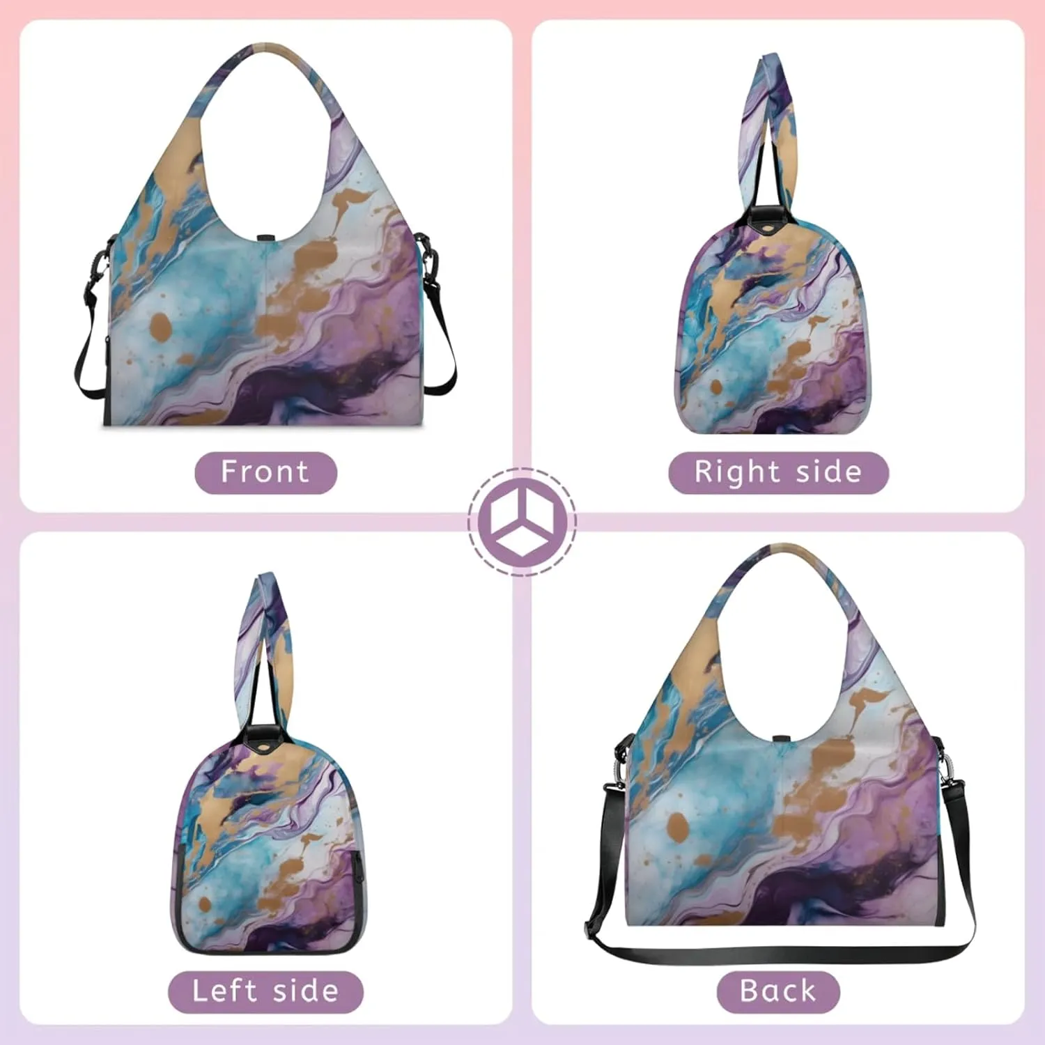 Texture Marble Paper Gym Bag Yoga Mat Tote for Women with Shoes Compartment Lightweight Duffle Travel Carrier Wet Dry Storage Pockets Adjustable Pilates Mats Shoulder Bags for Sport Swim