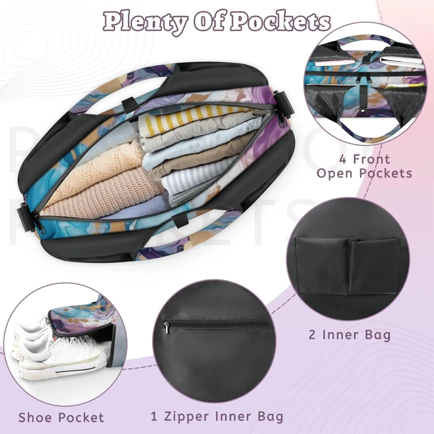 Texture Marble Paper Gym Bag Yoga Mat Tote for Women with Shoes Compartment Lightweight Duffle Travel Carrier Wet Dry Storage Pockets Adjustable Pilates Mats Shoulder Bags for Sport Swim