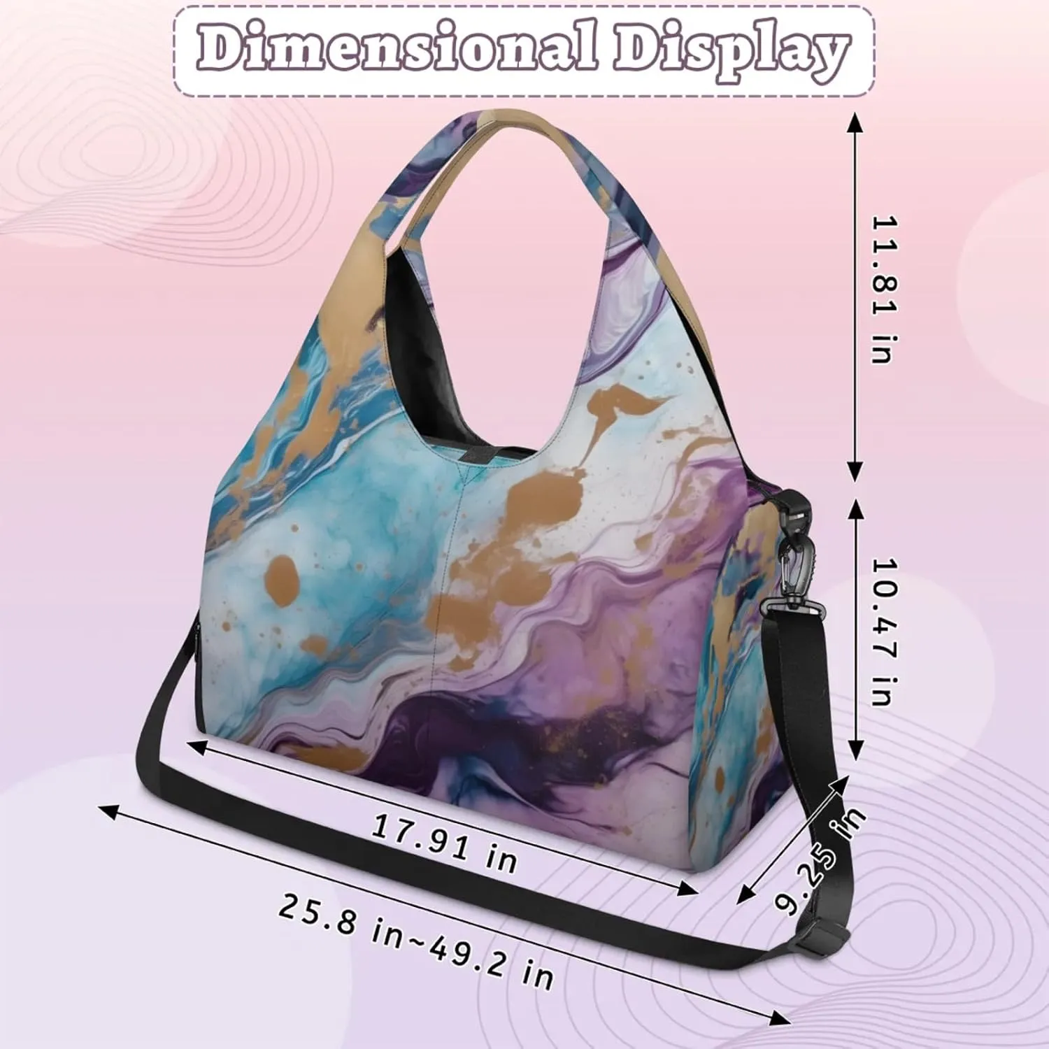 Texture Marble Paper Gym Bag Yoga Mat Tote for Women with Shoes Compartment Lightweight Duffle Travel Carrier Wet Dry Storage Pockets Adjustable Pilates Mats Shoulder Bags for Sport Swim