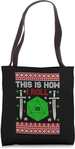 This is How I Roll Christmas D20 Ugly Tabletop Sweater Gamer Tote Bag