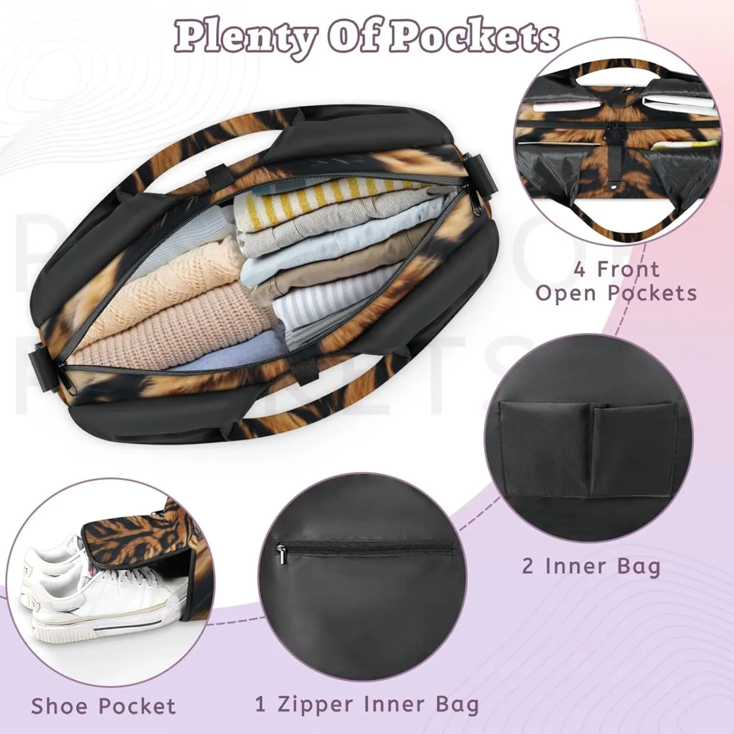 Tiger Fur Pattern Gym Bag Yoga Mat Tote for Women with Shoes Compartment Lightweight Duffle Travel Carrier Wet Dry Storage Pockets Adjustable Pilates Mats Shoulder Bags for Sport Swim