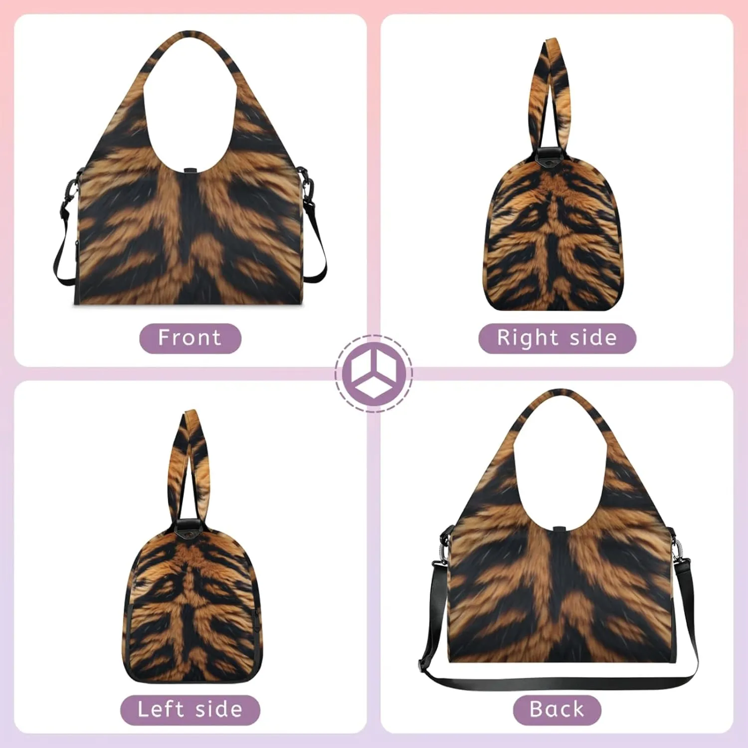 Tiger Fur Pattern Gym Bag Yoga Mat Tote for Women with Shoes Compartment Lightweight Duffle Travel Carrier Wet Dry Storage Pockets Adjustable Pilates Mats Shoulder Bags for Sport Swim