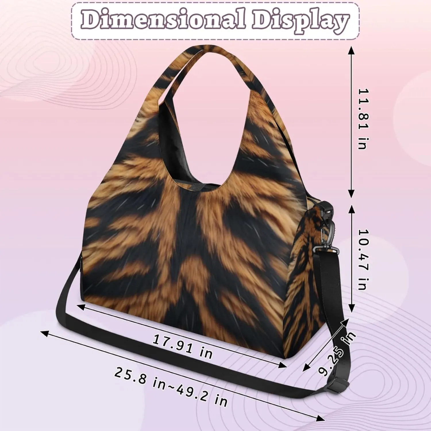 Tiger Fur Pattern Gym Bag Yoga Mat Tote for Women with Shoes Compartment Lightweight Duffle Travel Carrier Wet Dry Storage Pockets Adjustable Pilates Mats Shoulder Bags for Sport Swim