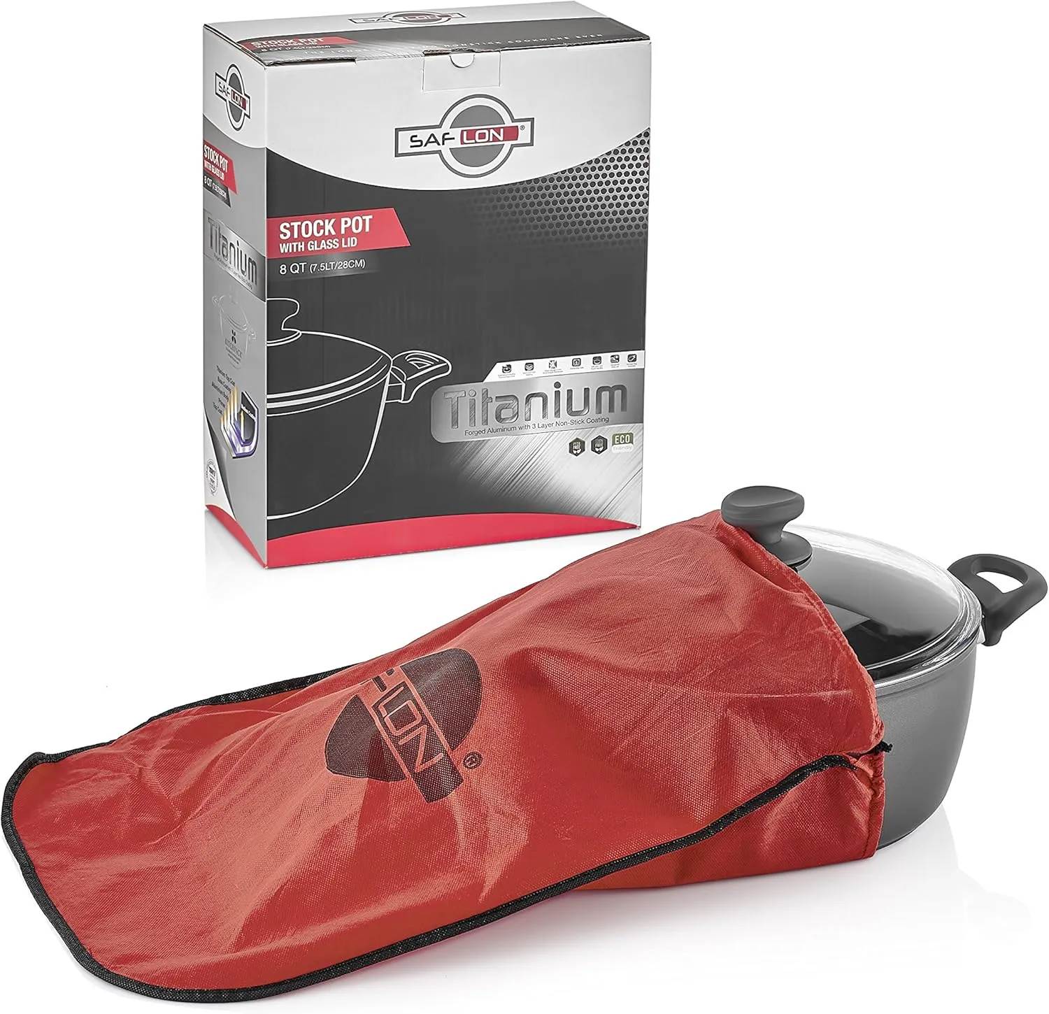 Titanium Nonstick 8-Quart Stock Pot with Tempered Glass Lid, 4mm Forged Aluminum with PFOA Free Coating from England