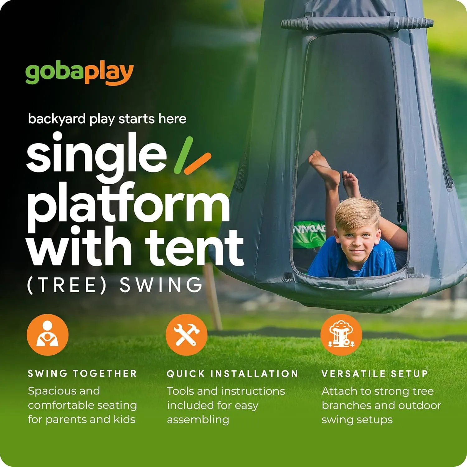 TitanPro Kids Swing Set, Outdoor Playground with Frame, Hanging Tent Saucer & 2 Swings