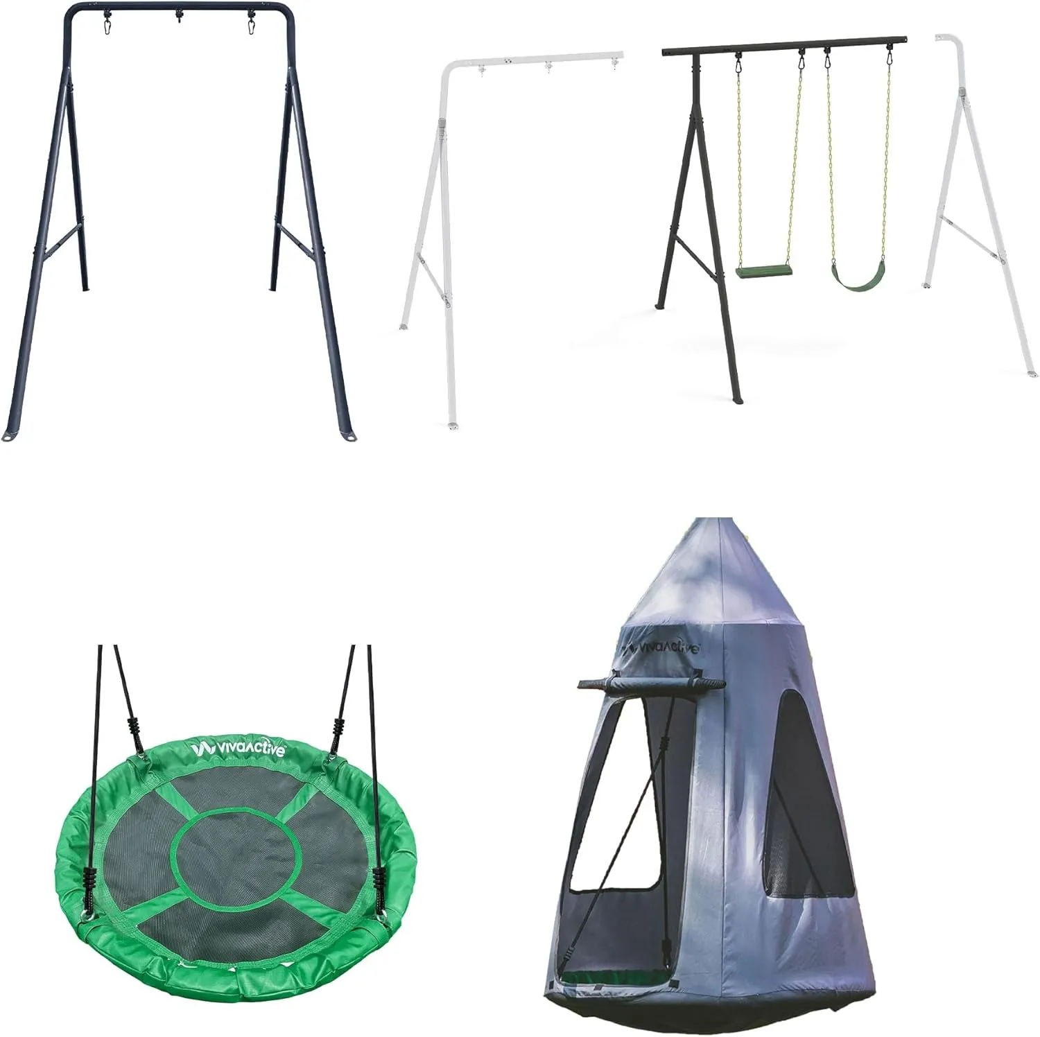 TitanPro Kids Swing Set, Outdoor Playground with Frame, Hanging Tent Saucer & 2 Swings