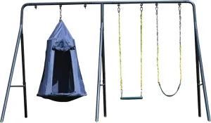 TitanPro Kids Swing Set, Outdoor Playground with Frame, Hanging Tent Saucer & 2 Swings