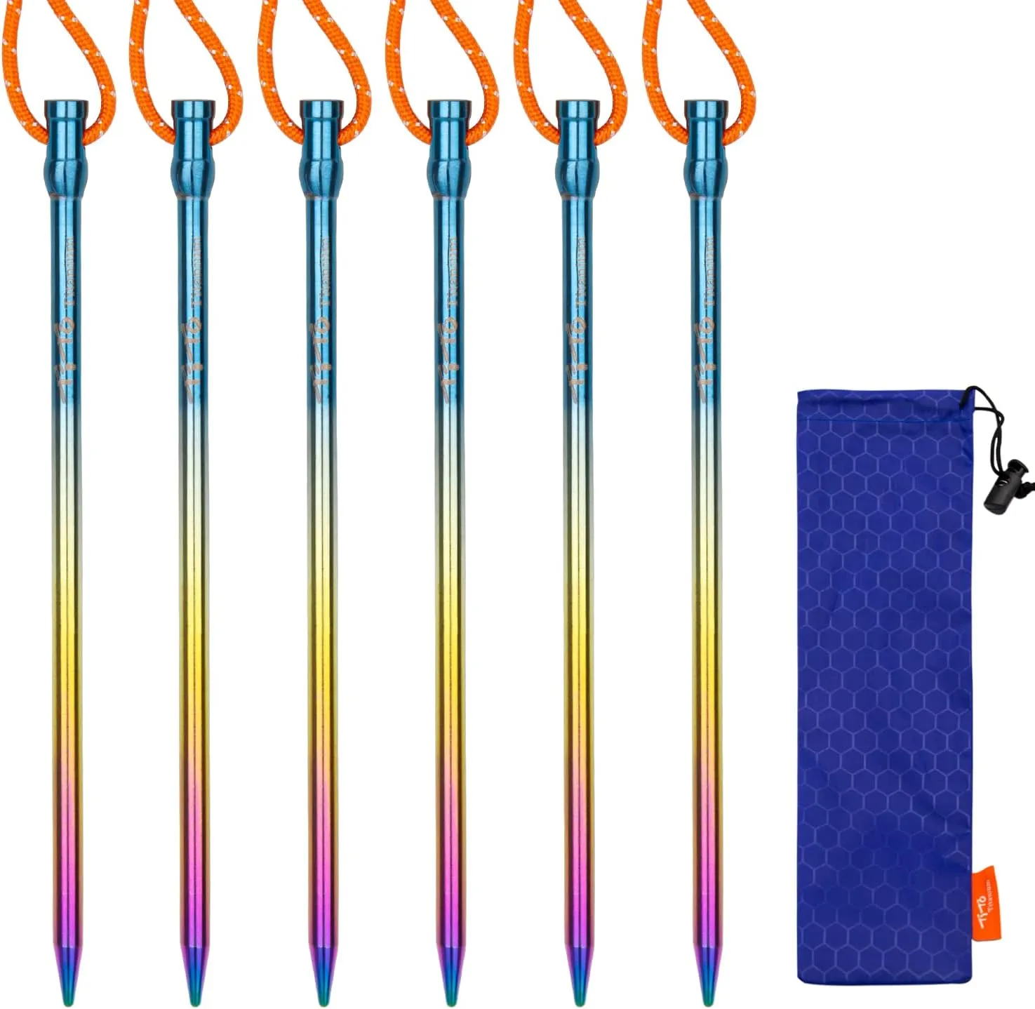 TITO Titanium Outdoor Camping Straight Nail Pegs Stakes with Size 5mm/6mm Pack of 6 (Colorful 5.0×165mm)