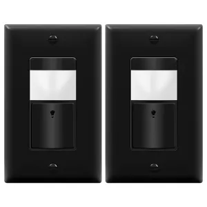 TOPGREENER Motion Sensor Switch, PIR Sensor with Ambient Light Level, Occupancy & Vacancy Modes, No Neutral Required, Ground Wire Required, 5A 150W LED/CFL Single Pole, TDOS5-JM-BK-2PCS, Black, 2 pack
