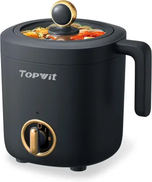 TOPWIT Hot Pot Electric Pot for Cooking, Ramen Cooker 1.2L, Non-Stick Portable Noodles Cooker for Pasta, Soup, Steak, Oatmeal, College Dorm Room Essentials, Shabu Shabu Pot with Power Adjustment, Grey